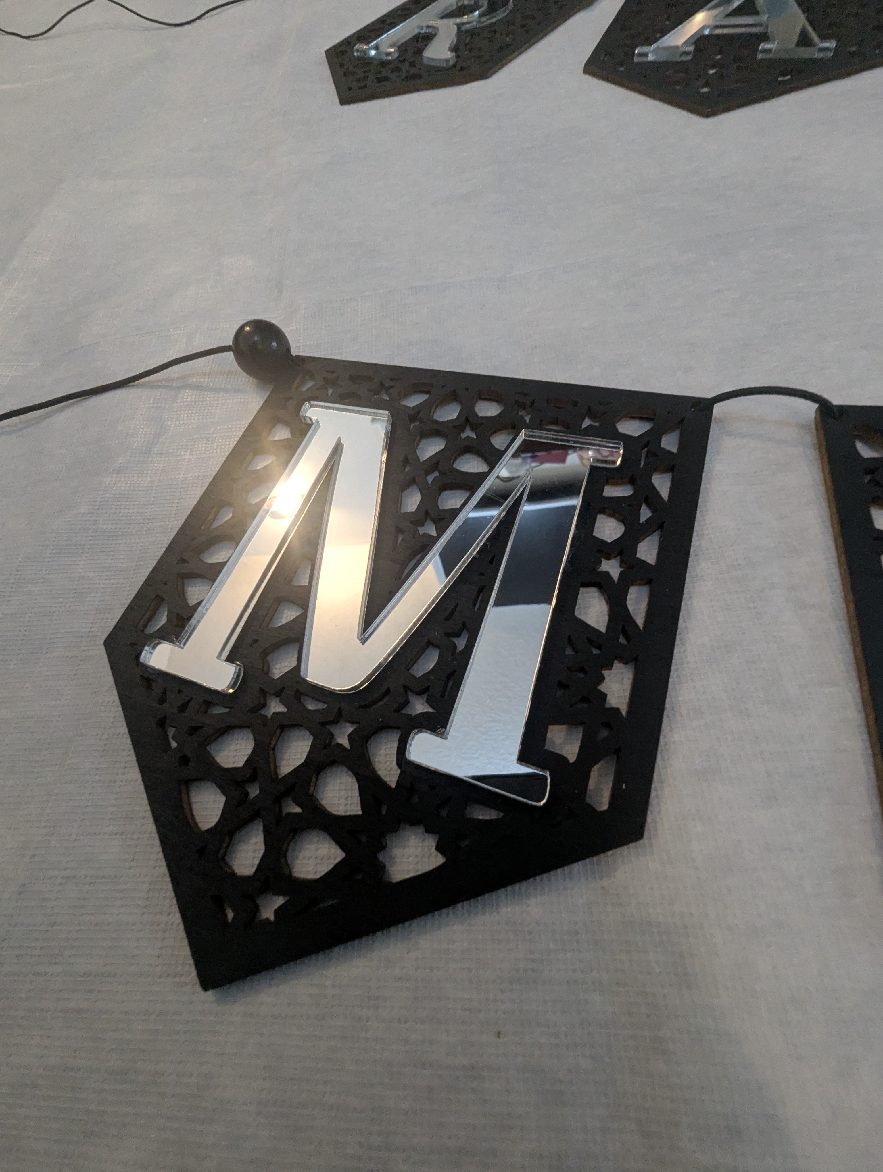 Set of 3 Ramadan Mubarak Eid Flag DIY Banners Acrylic and wooden Decoration