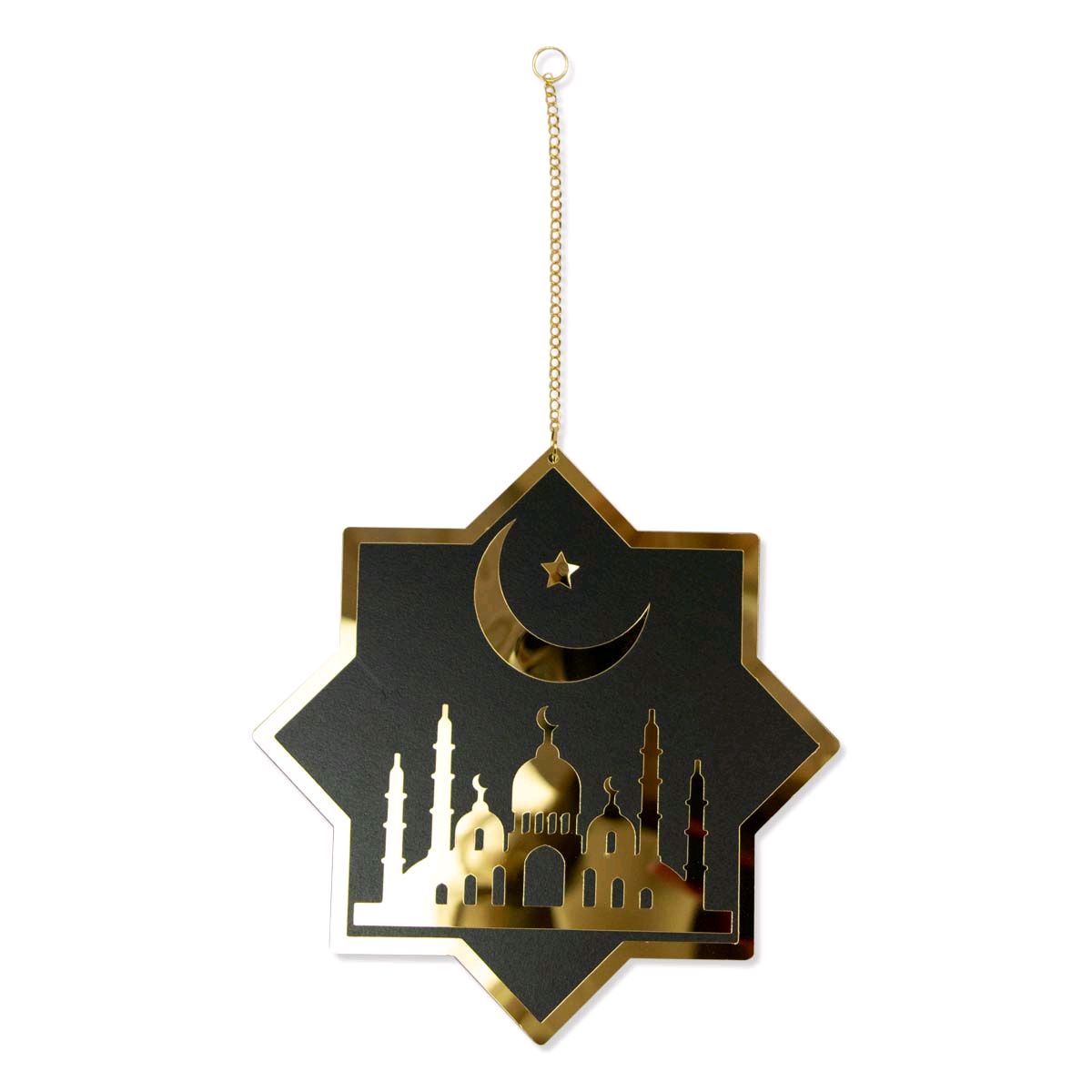 Set of 5 Black and Gold Ramadan and Eid Shiny Hanging Decorations and table piece