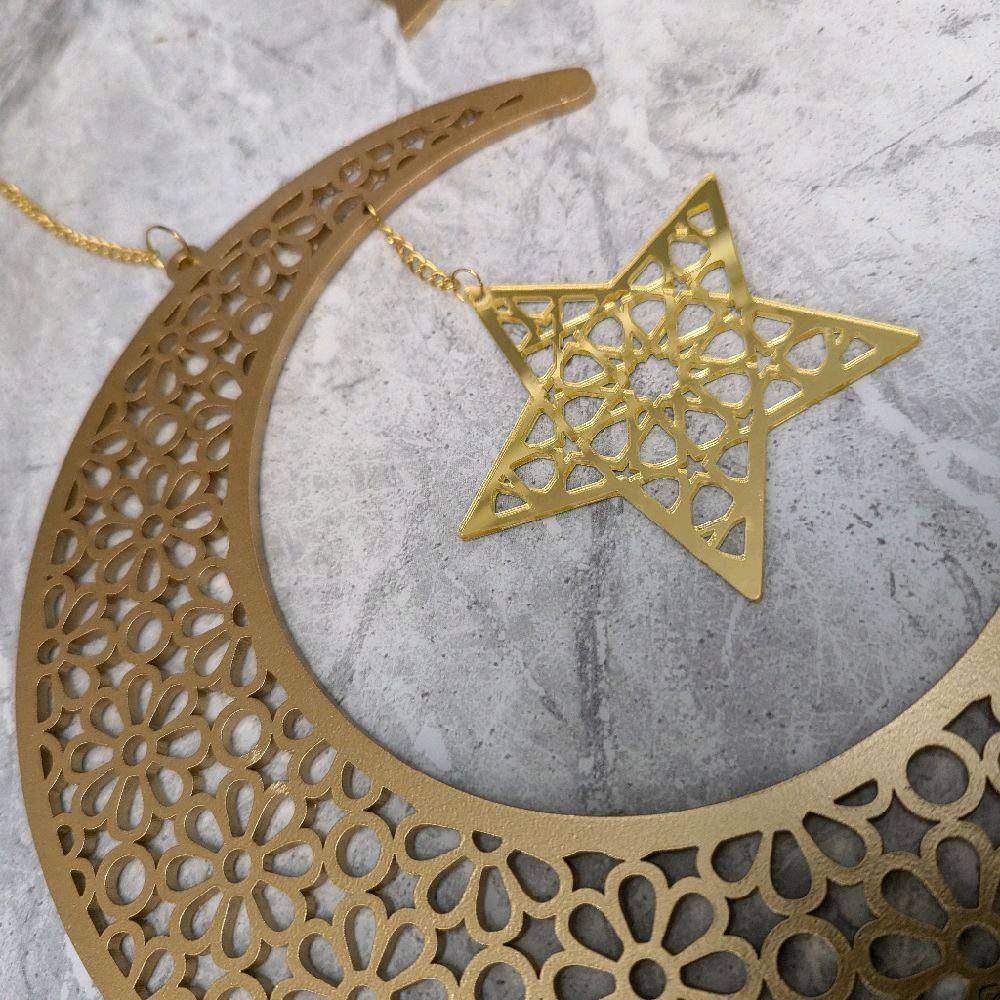 Set of 4 Gold Ramadan and Eid Decorations includes 3 hangings and mosque shaped table piece