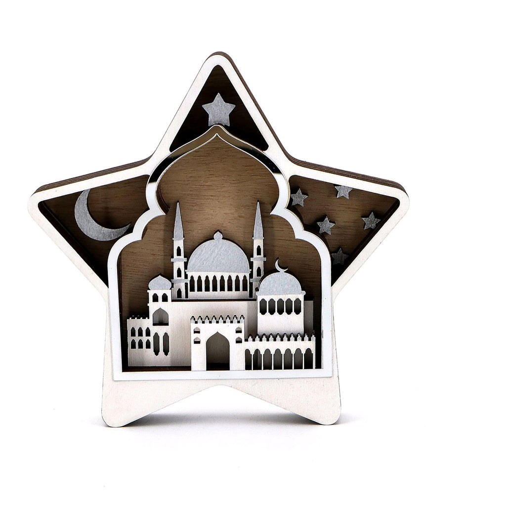 18cm White Star Shaped Mosque Hand painted detail 3D Ramadan table decoration