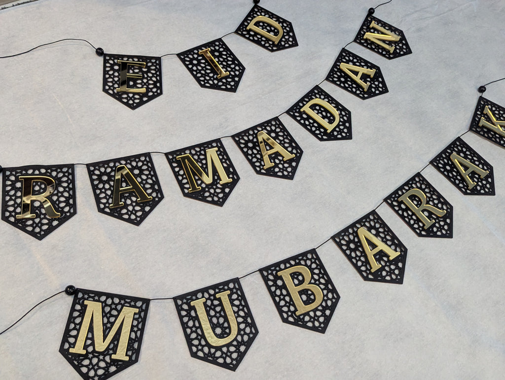 Set of 3 Ramadan Mubarak Eid Flag DIY Banners Acrylic and wooden Decoration
