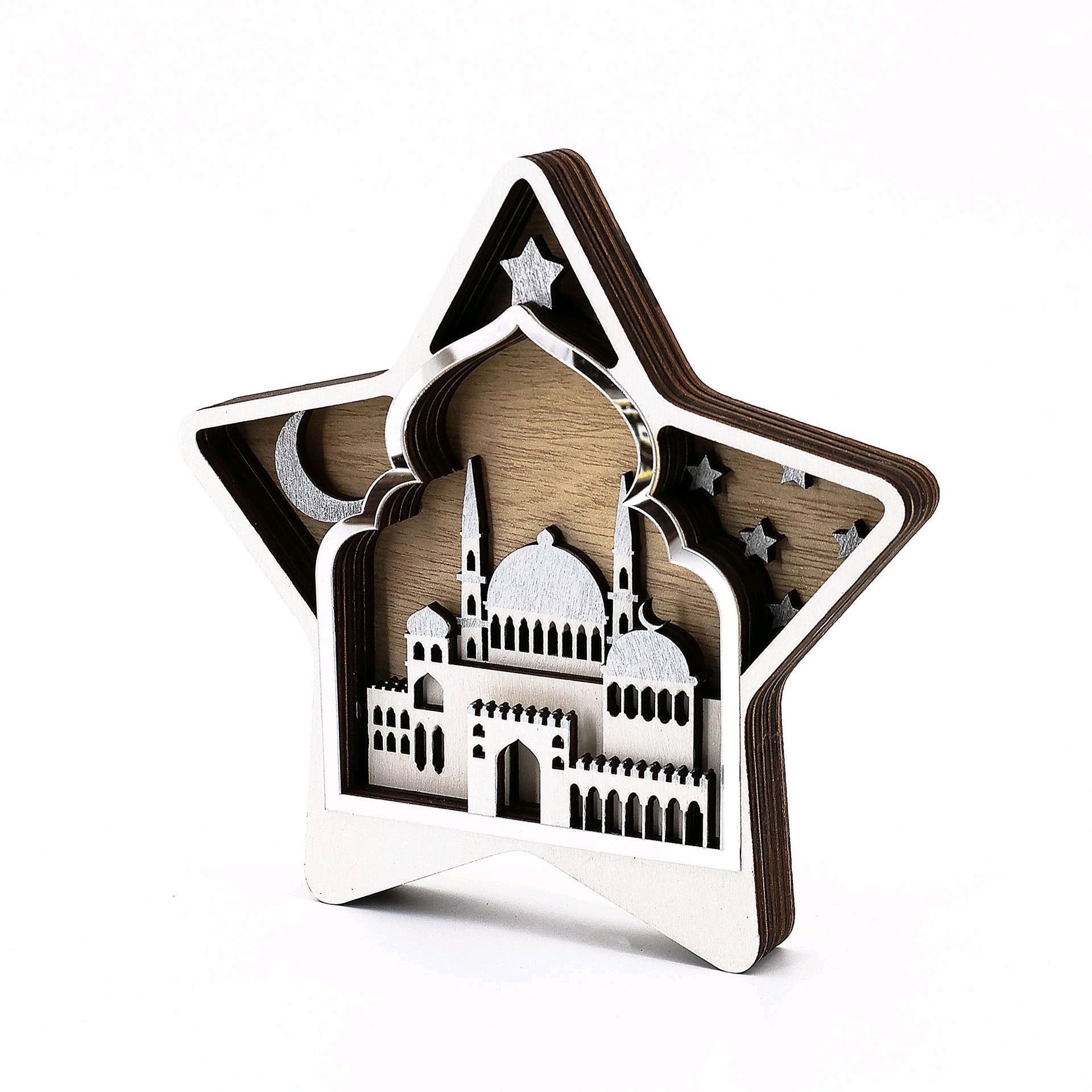 18cm White Star Shaped Mosque Hand painted detail 3D Ramadan table decoration