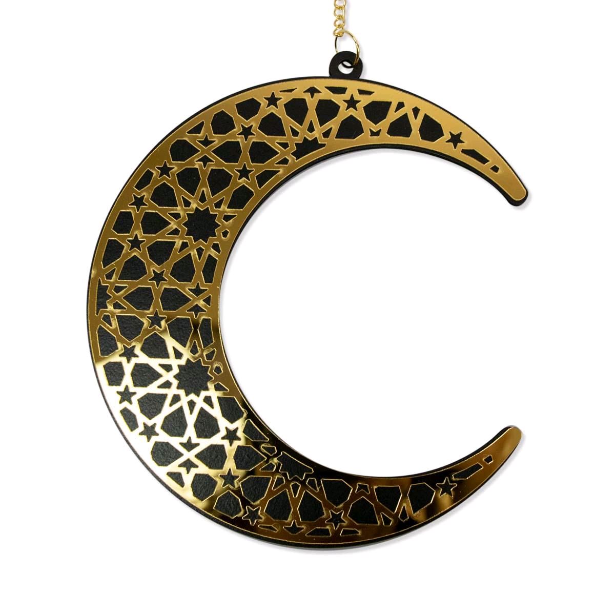 Set of 5 Black and Gold Ramadan and Eid Shiny Hanging Decorations and table piece