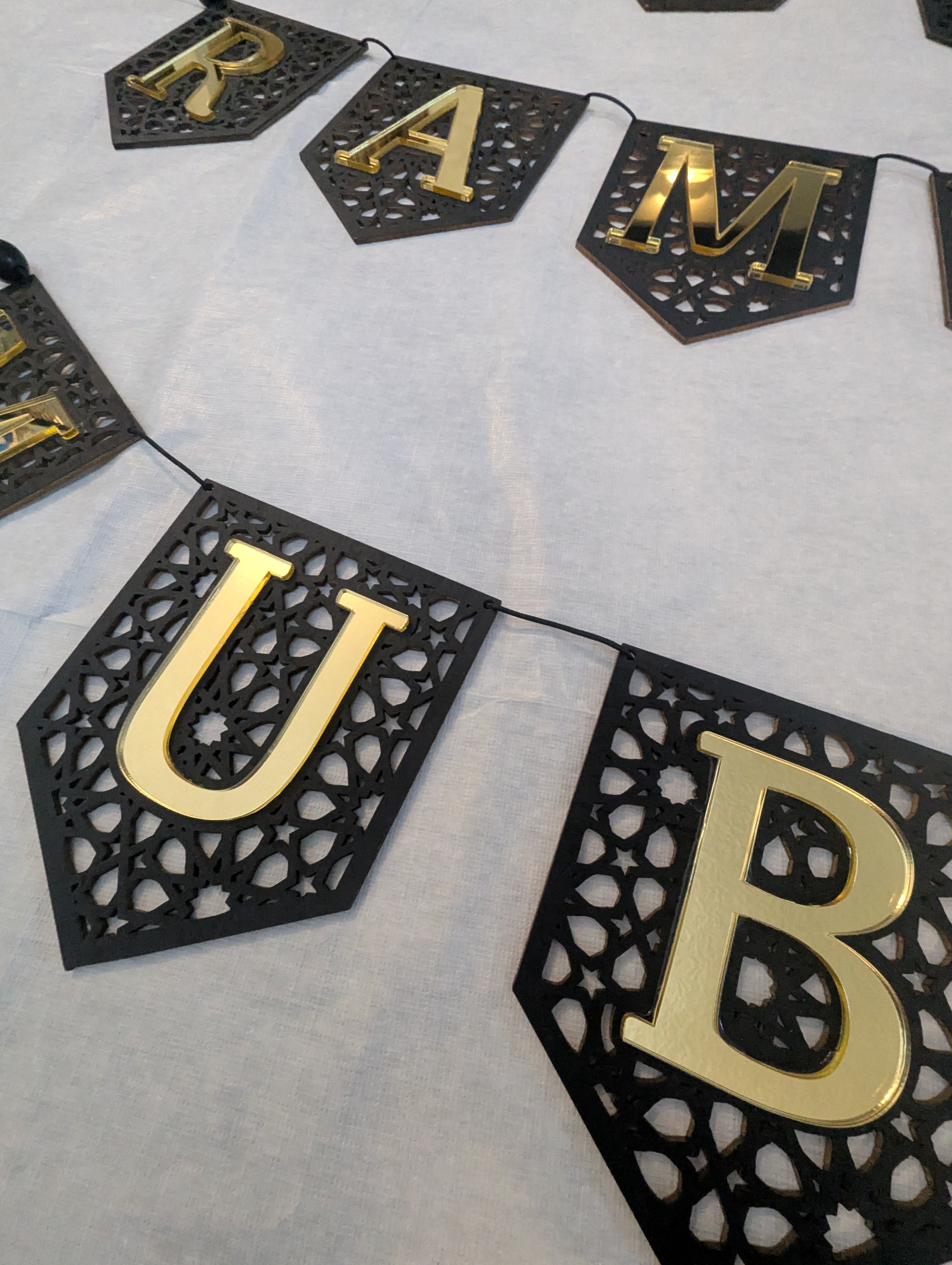 Set of 3 Ramadan Mubarak Eid Flag DIY Banners Acrylic and wooden Decoration