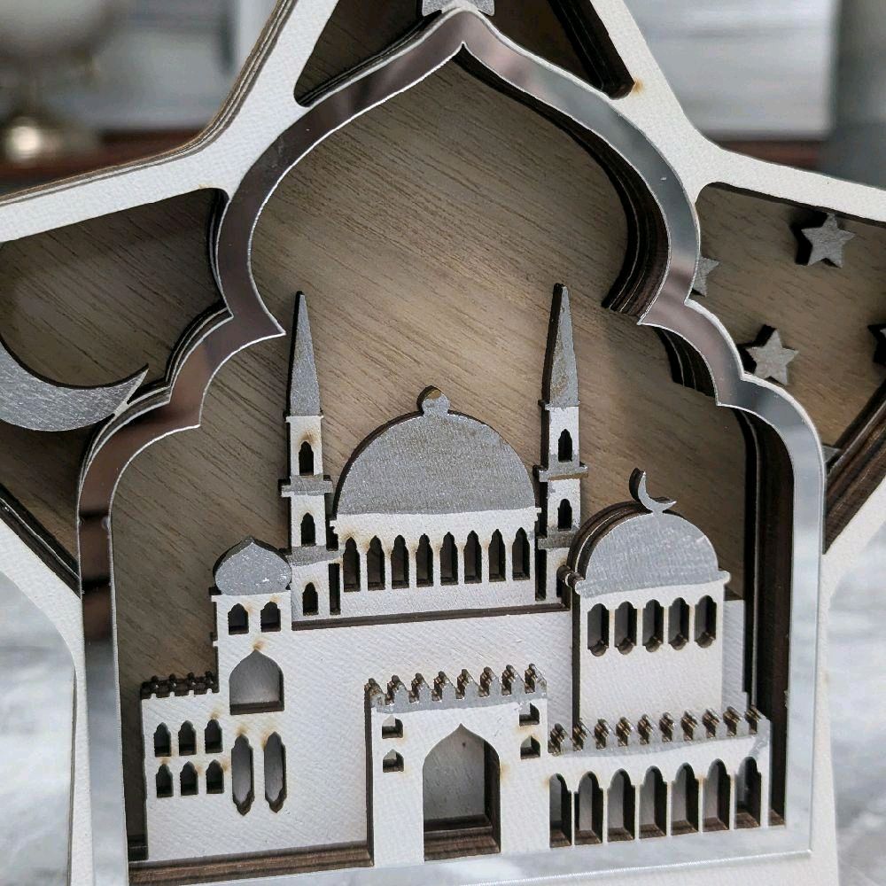 18cm White Star Shaped Mosque Hand painted detail 3D Ramadan table decoration