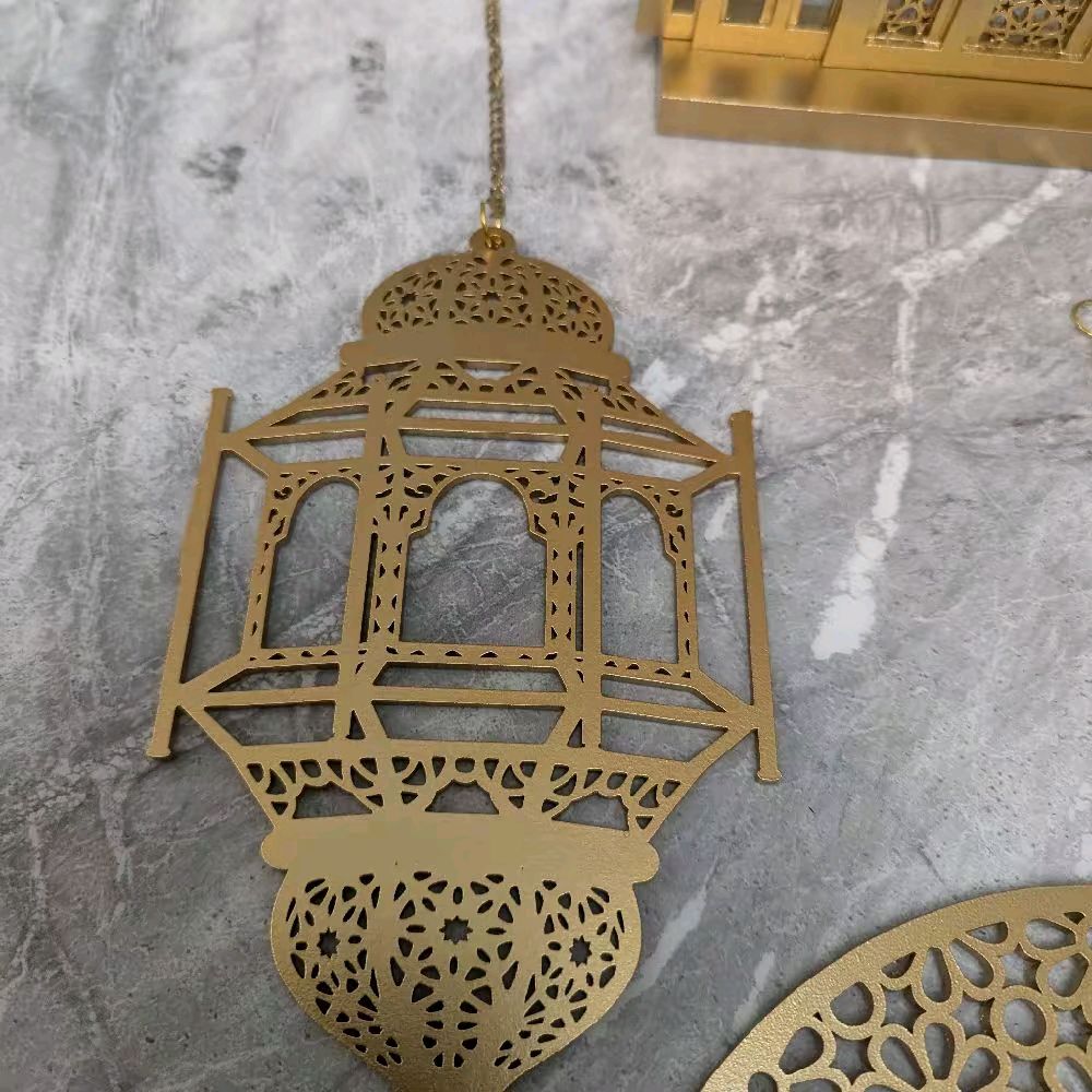 Set of 4 Gold Ramadan and Eid Decorations includes 3 hangings and mosque shaped table piece