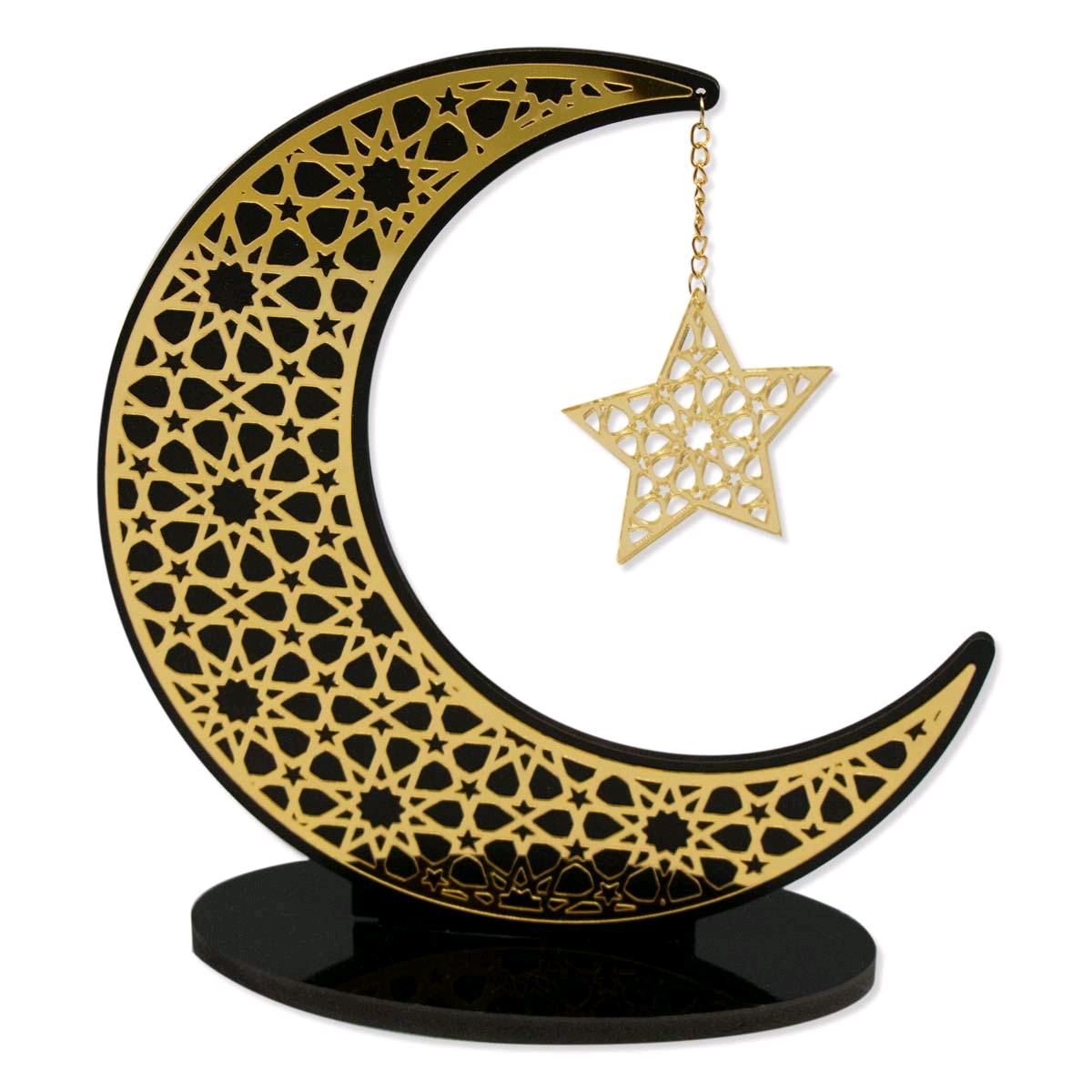Set of 5 Black and Gold Ramadan and Eid Shiny Hanging Decorations and table piece