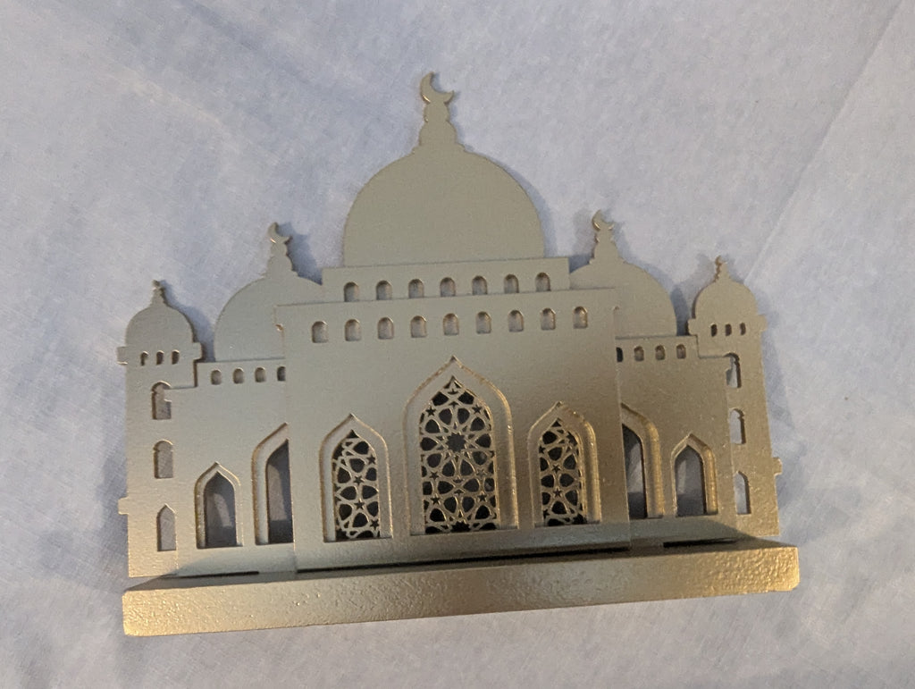 Set of 4 Gold Ramadan and Eid Decorations includes 3 hangings and mosque shaped table piece