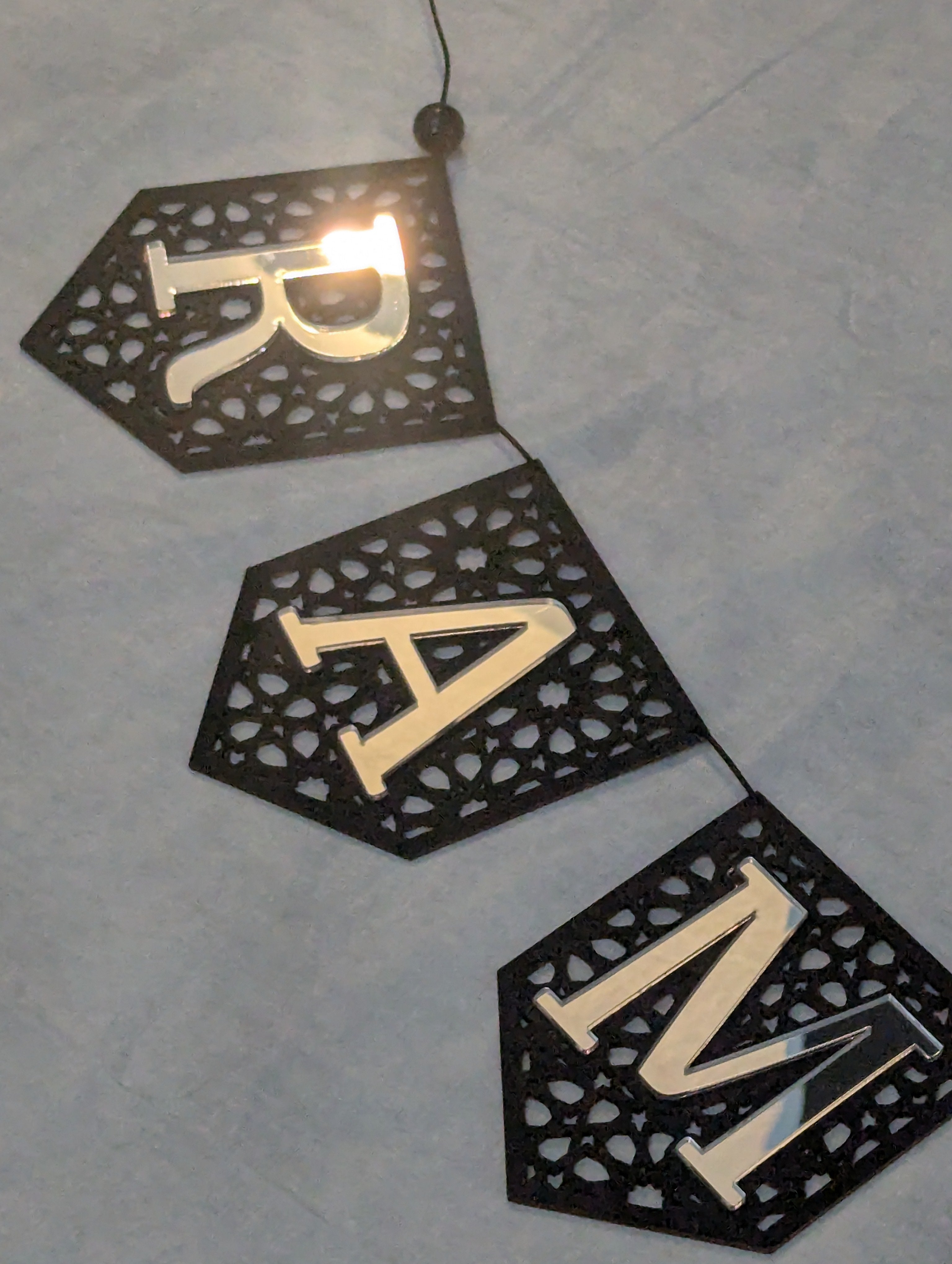 Set of 3 Ramadan Mubarak Eid Flag DIY Banners Acrylic and wooden Decoration