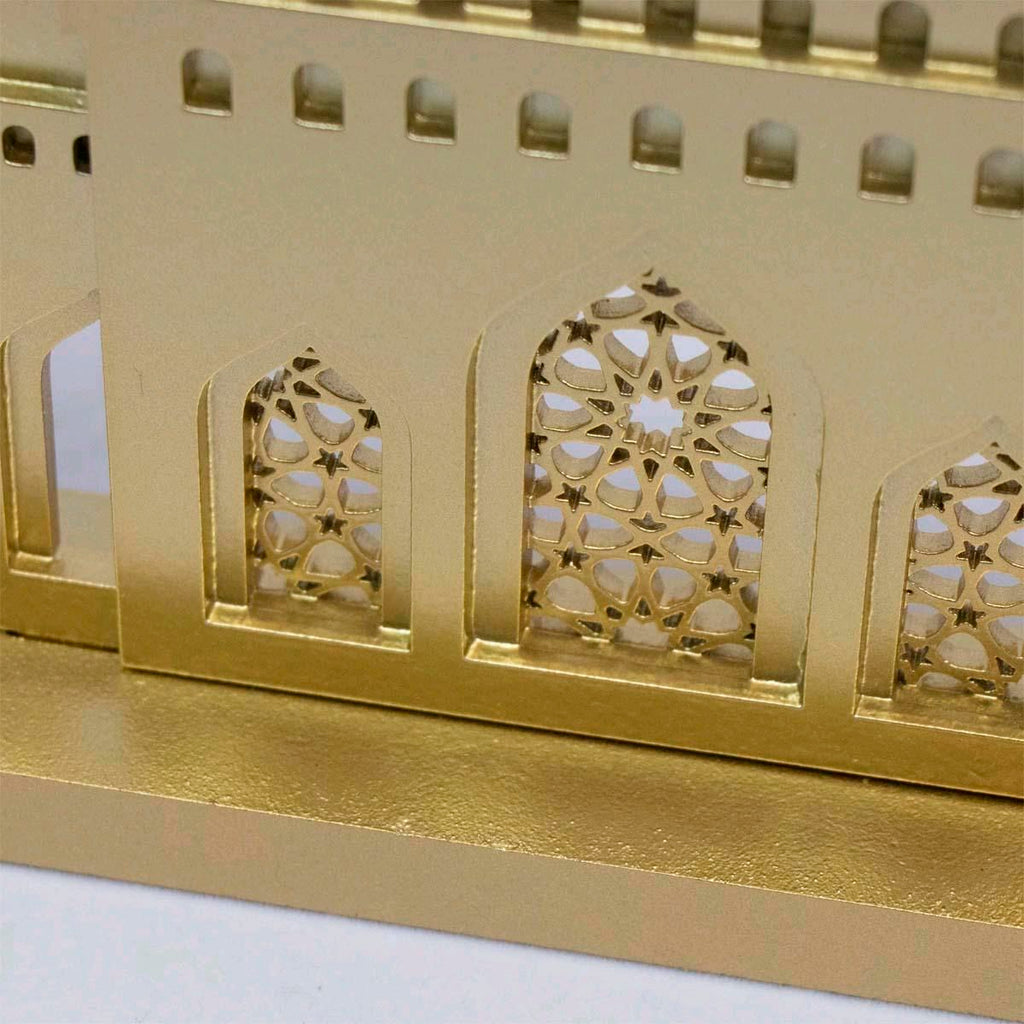 Set of 4 Gold Ramadan and Eid Decorations includes 3 hangings and mosque shaped table piece