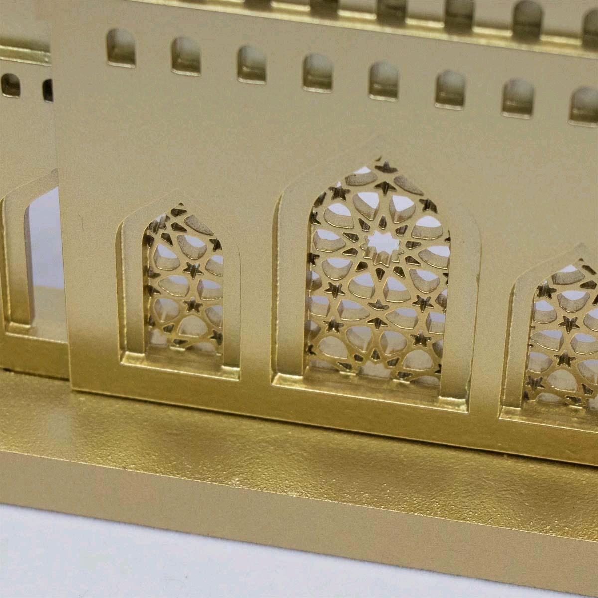 Set of 4 Gold Ramadan and Eid Decorations includes 3 hangings and mosque shaped table piece