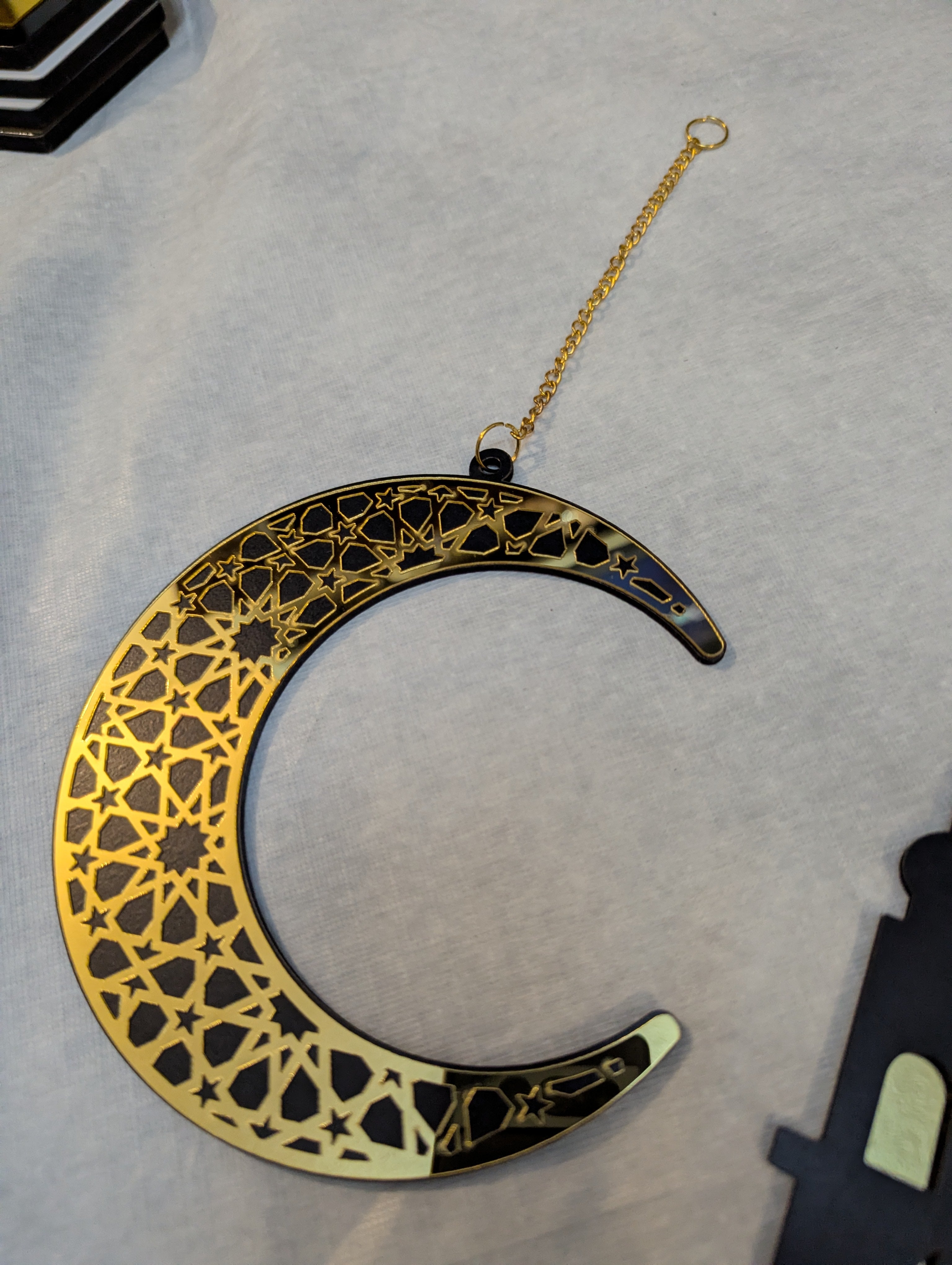 Set of 5 Black and Gold Ramadan and Eid Shiny Hanging Decorations and table piece