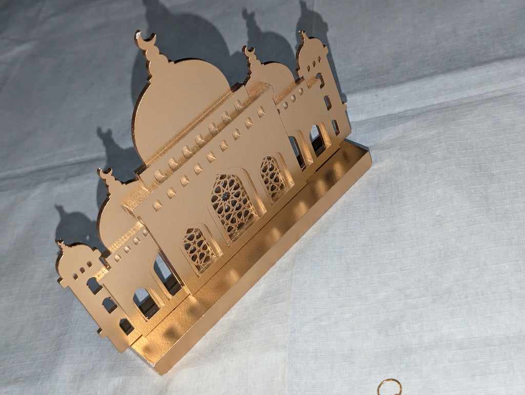 Set of 4 Gold Ramadan and Eid Decorations includes 3 hangings and mosque shaped table piece