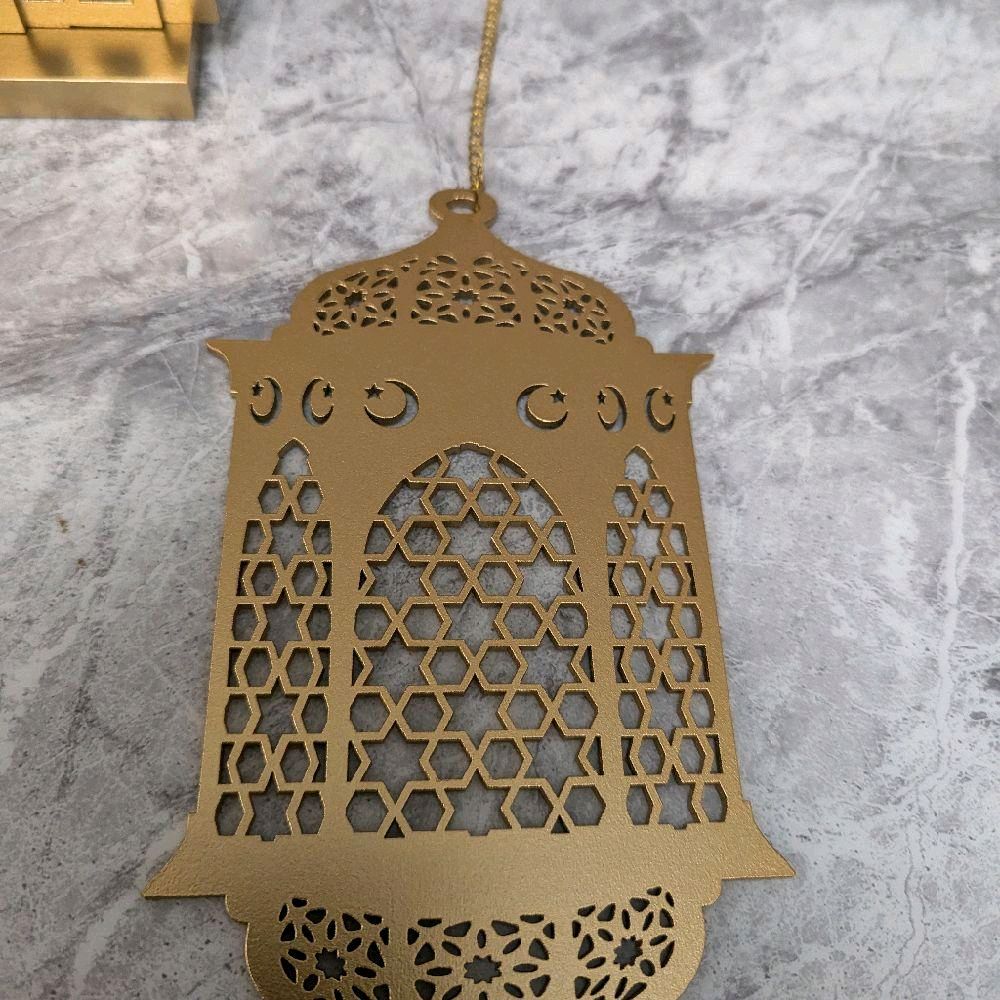 Set of 4 Gold Ramadan and Eid Decorations includes 3 hangings and mosque shaped table piece