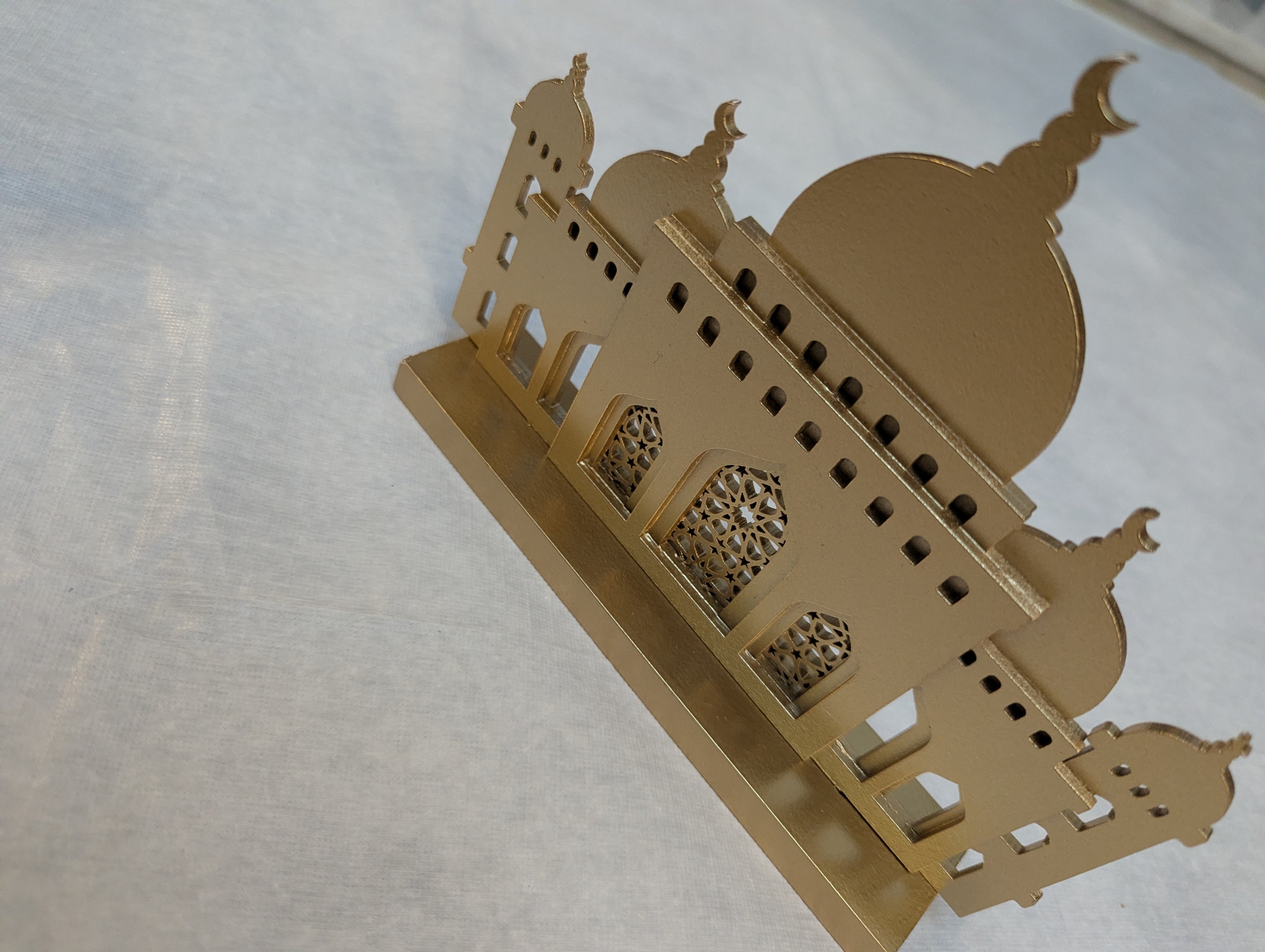 Set of 4 Gold Ramadan and Eid Decorations includes 3 hangings and mosque shaped table piece