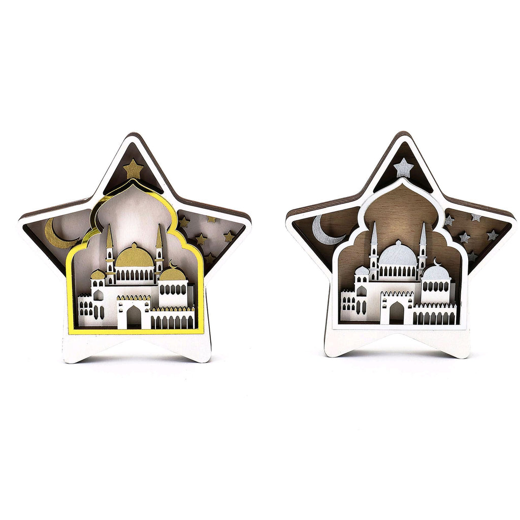18cm White Star Shaped Mosque Hand painted detail 3D Ramadan table decoration