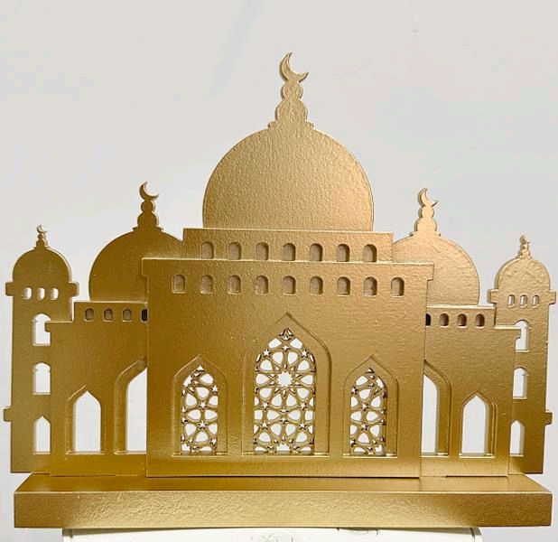 Set of 4 Gold Ramadan and Eid Decorations includes 3 hangings and mosque shaped table piece