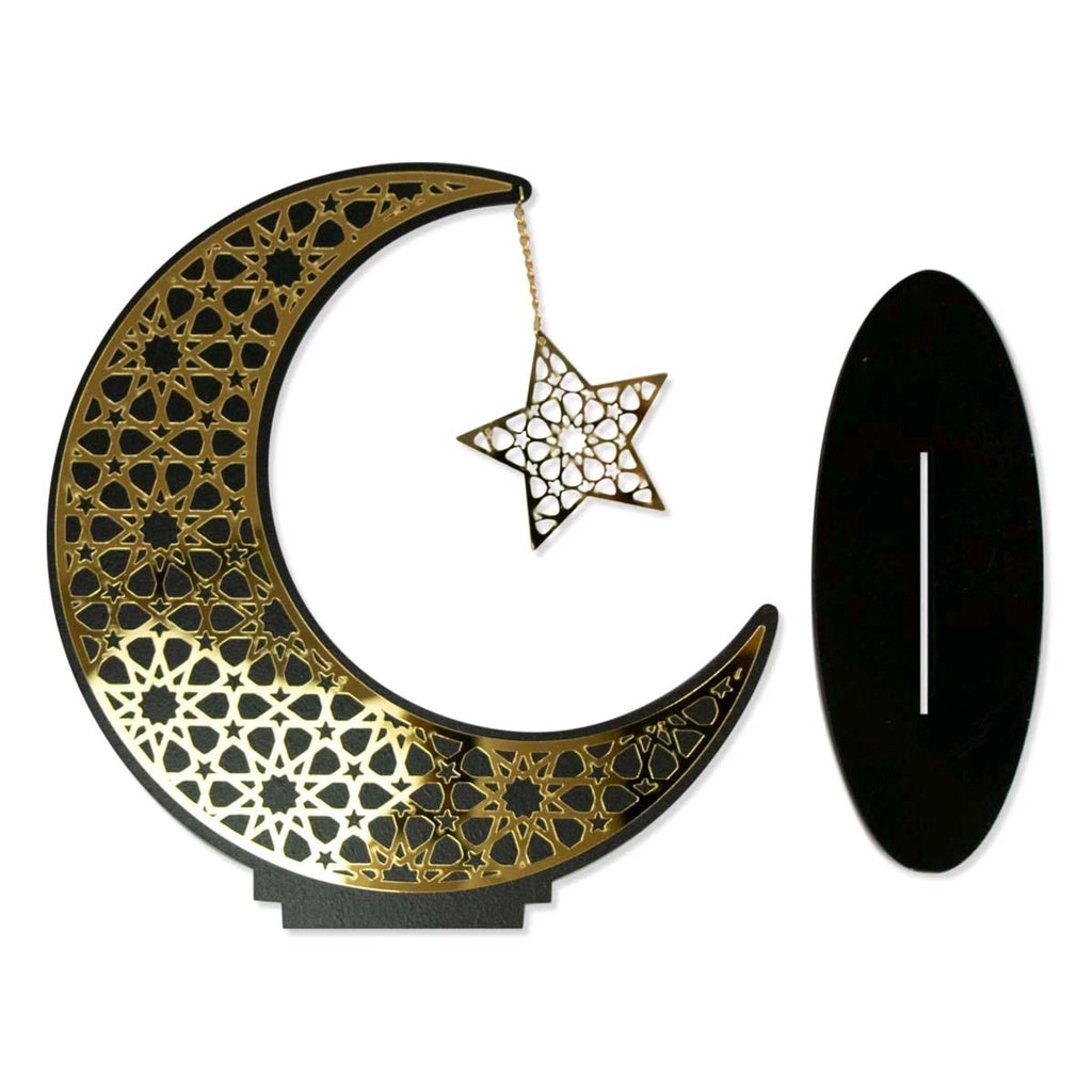 Set of 5 Black and Gold Ramadan and Eid Shiny Hanging Decorations and table piece