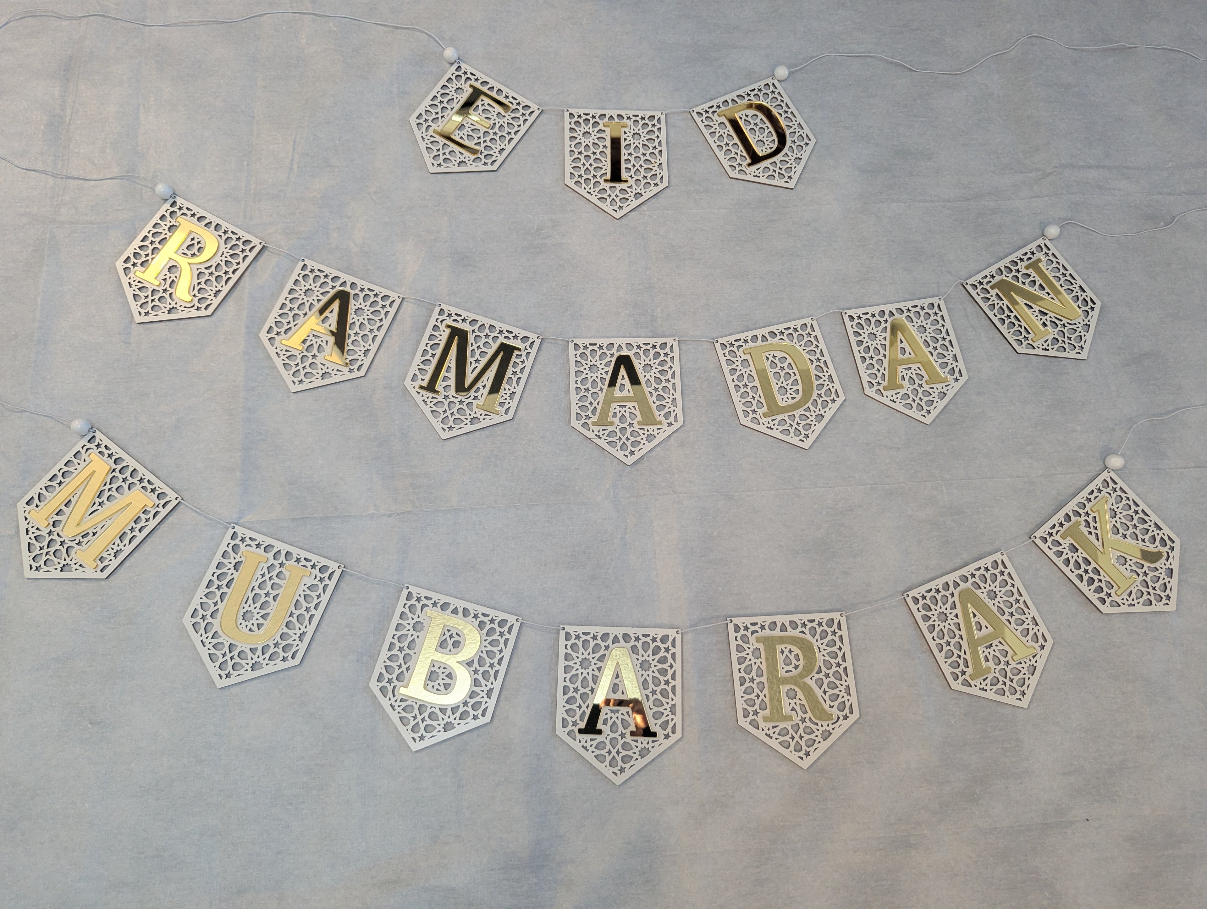 Set of 3 Ramadan Mubarak Eid Flag DIY Banners Acrylic and wooden Decoration