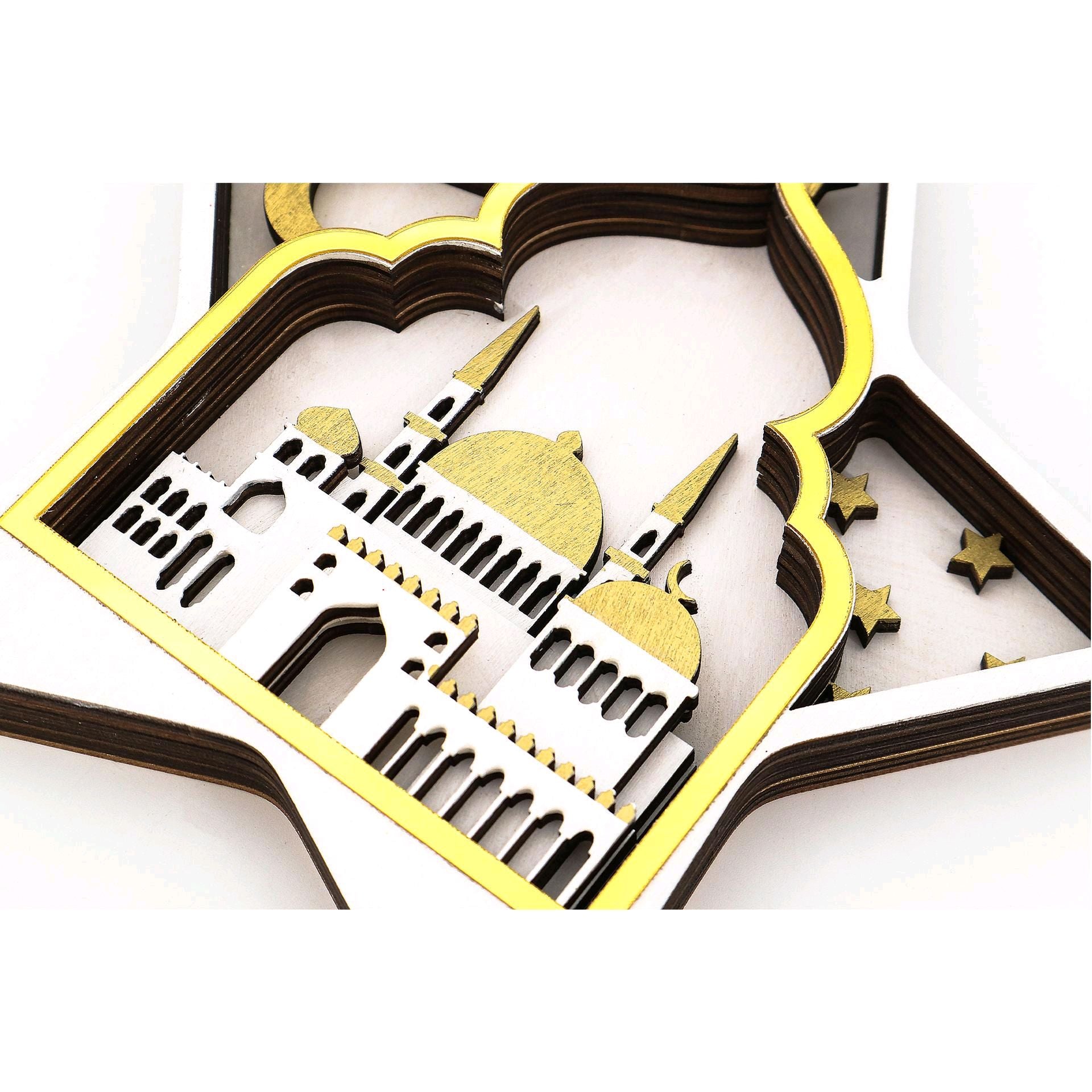 18cm White Star Shaped Mosque Hand painted detail 3D Ramadan table decoration