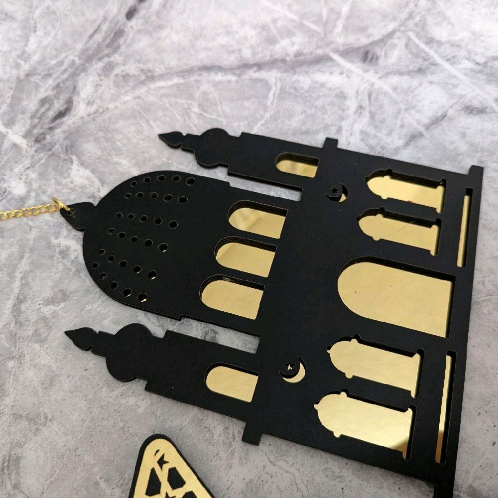Set of 5 Black and Gold Ramadan and Eid Shiny Hanging Decorations and table piece