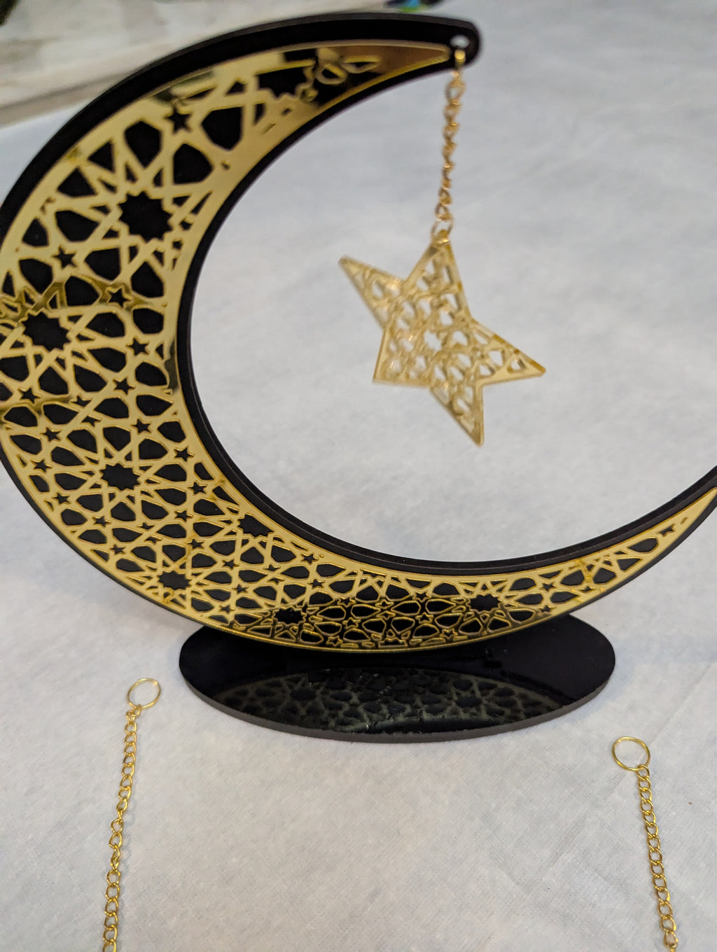 Set of 5 Black and Gold Ramadan and Eid Shiny Hanging Decorations and table piece