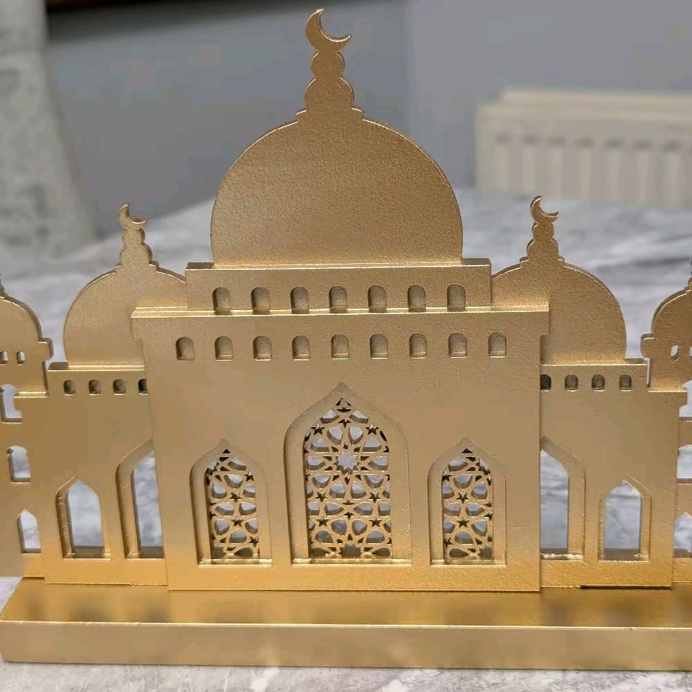 Set of 4 Gold Ramadan and Eid Decorations includes 3 hangings and mosque shaped table piece