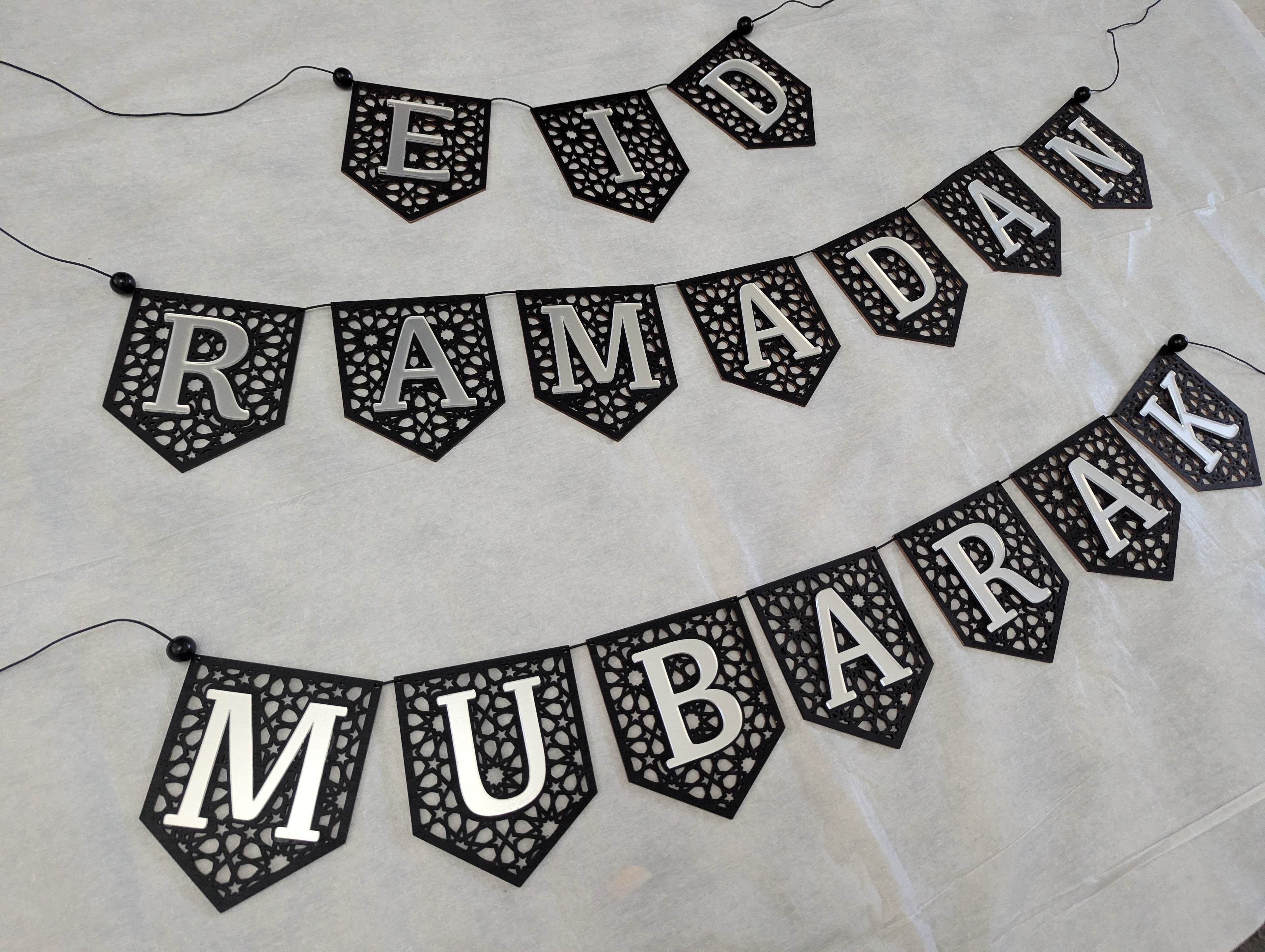 Set of 3 Ramadan Mubarak Eid Flag DIY Banners Acrylic and wooden Decoration