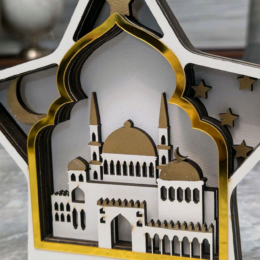18cm White Star Shaped Mosque Hand painted detail 3D Ramadan table decoration