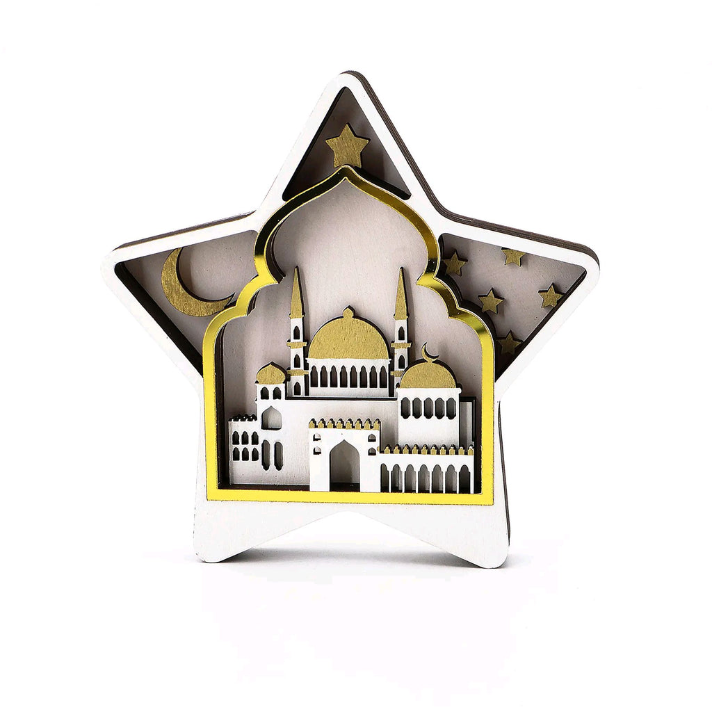 18cm White Star Shaped Mosque Hand painted detail 3D Ramadan table decoration