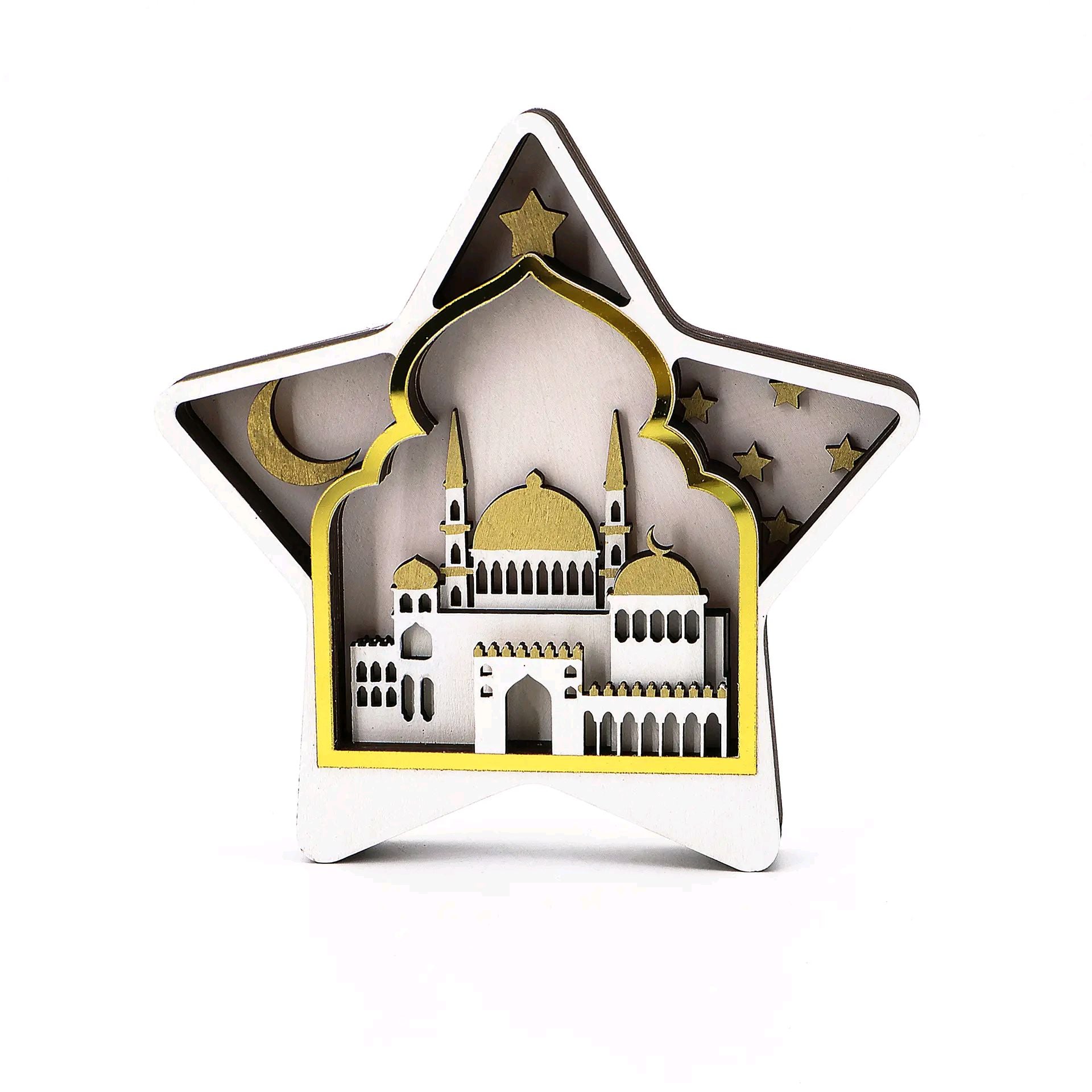 18cm White Star Shaped Mosque Hand painted detail 3D Ramadan table decoration