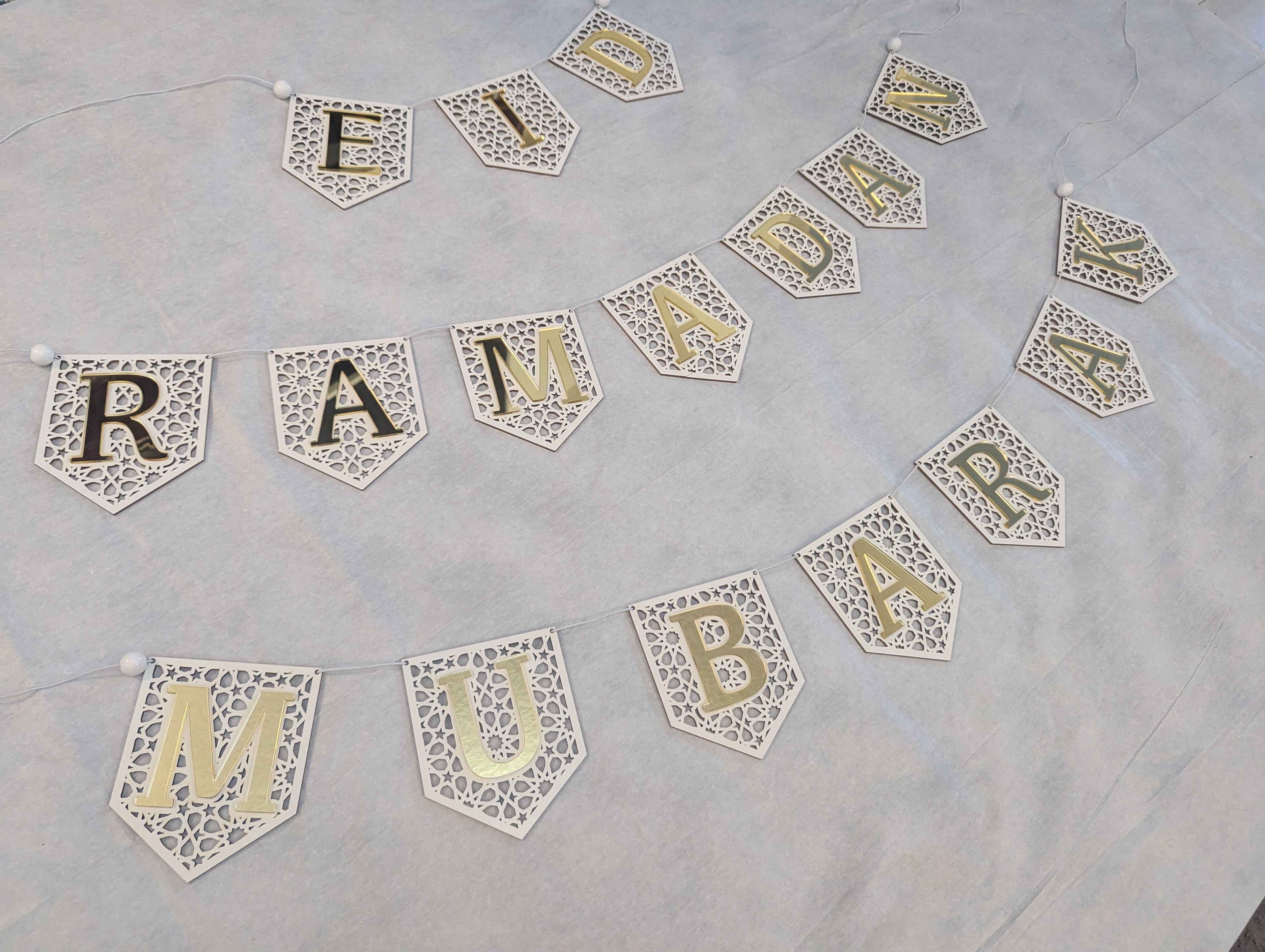 Set of 3 Ramadan Mubarak Eid Flag DIY Banners Acrylic and wooden Decoration